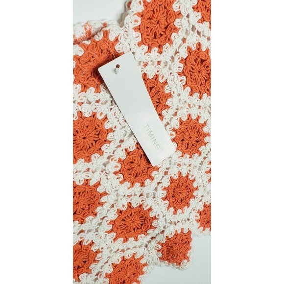 Timing Crochet Crop Tank Top White Orange Large XL Boho Hippie NEW - Picture 7 of 8